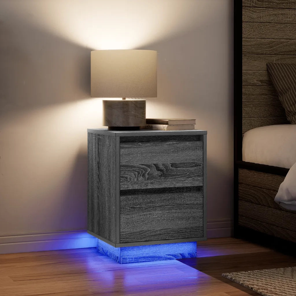 Comodini con Luci a LED 2 pz Grigio Sonoma 38x34x50 cm 861294
