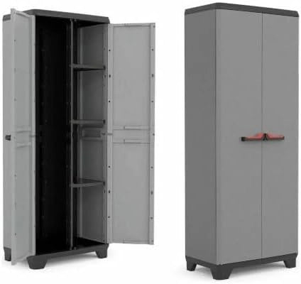 Mobile Armadio Portascope in Resina Stilo Grigio e Nero 173 x 68 x 39 cm