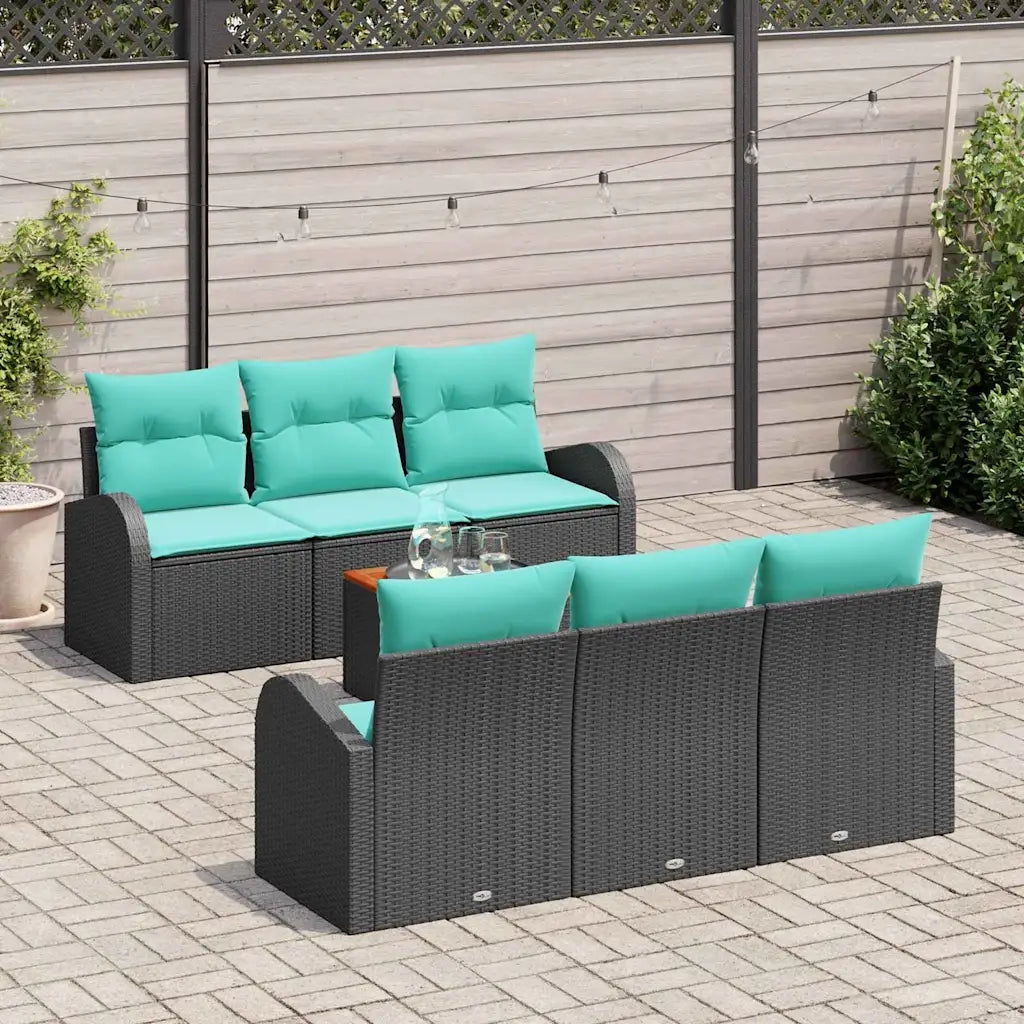 Set Divano da Giardino 7 pcs Nero e Turchese polyrattan 3356198