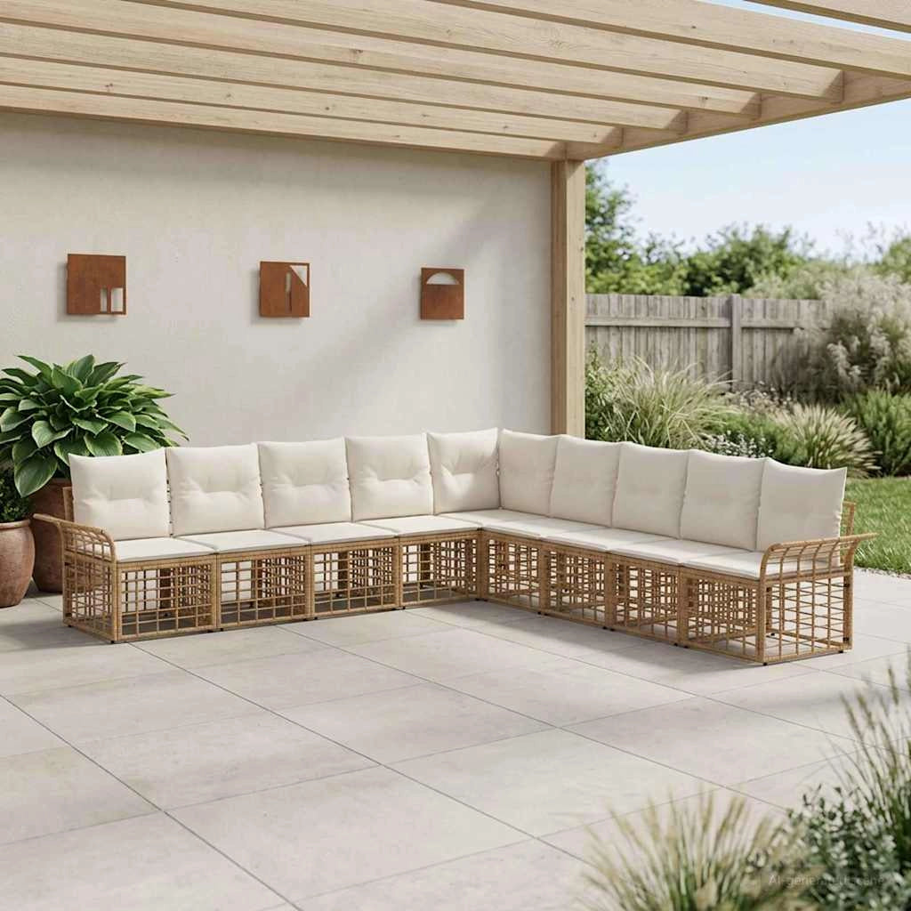 Set di divani da esterno 9 pz Naturale e Bianco Crema 3437704
