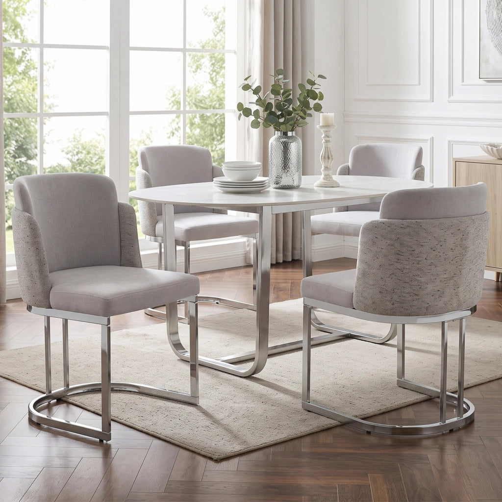 Set di 4 sedie da pranzo in ciniglia grigio e argento