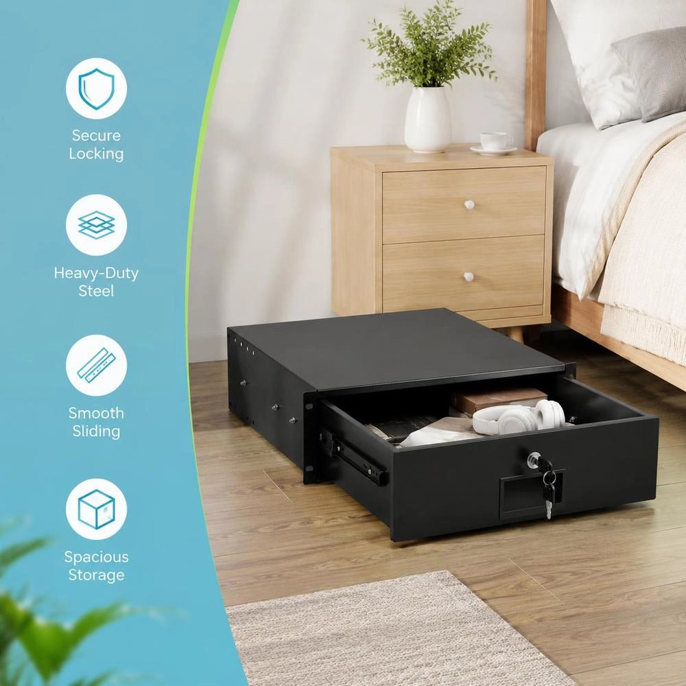 3U Rack Drawer, 22.68 Kg, Lockable Server Cabinet Enclosure, Sliding Drawer With Lock And Cable Management Holes, For 482 Mm Network Equipment Server AV Rack Or Cabinet Enclosure