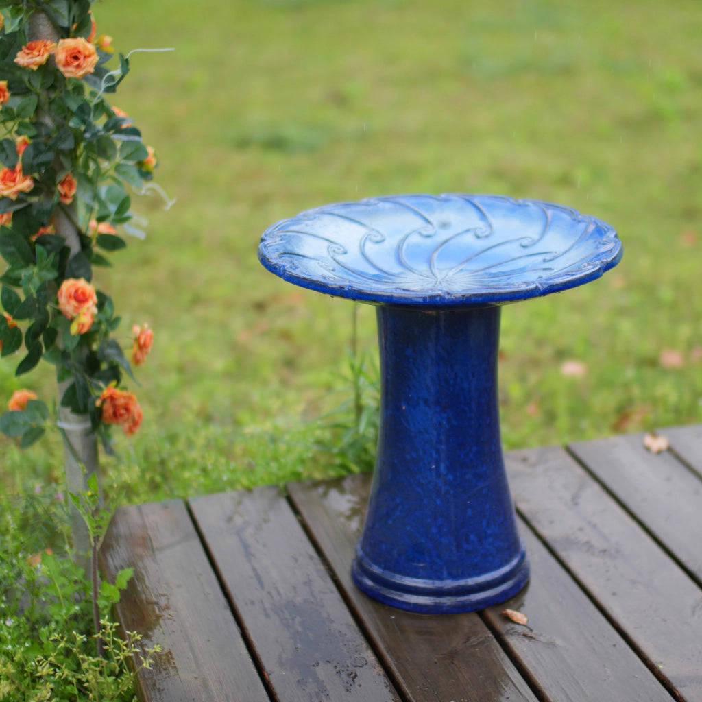Vasca per uccelli da giardino ¨C Minimal ¨C ceramica blu ? 43x45h cm resistente alle intemperie per balcone e terrazzo