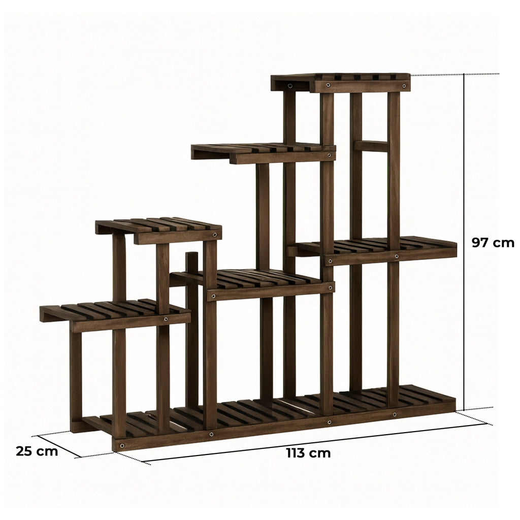 Takumi - Scaffale per Piante Fioriera 113x97x25 cm Porta Vasi da Interno 9 Ripiani in Legno di Abete