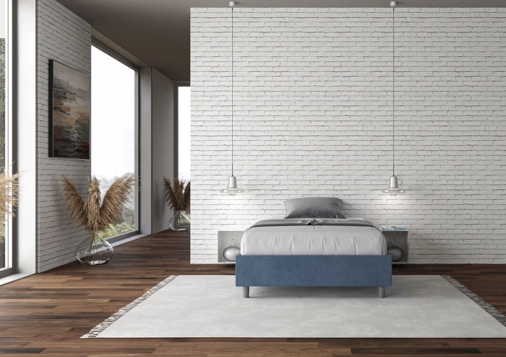 BS COM Letto una piazza e mezza con rete imbottito 120x190 microfibra blu