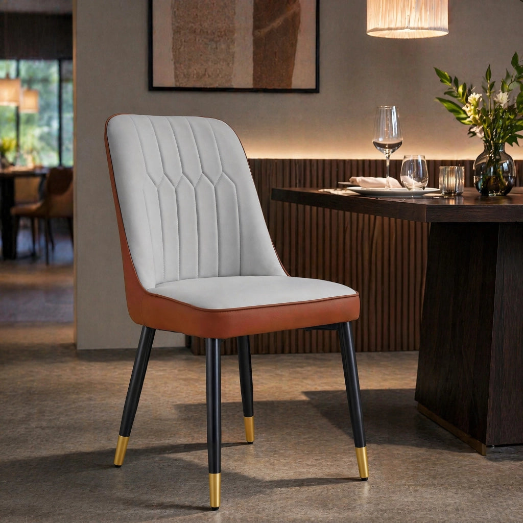 SEDIA da pranzo Set da 2 pezzi 43 cm PU bicolore grigio chiaro e marrone gambe nere