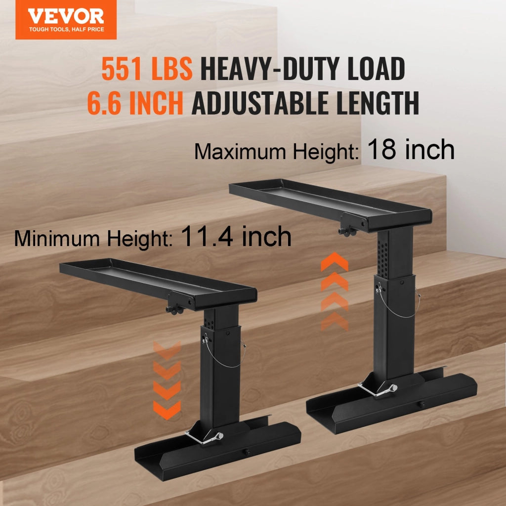 Livellatore per scale ZD-23 in acciaio al carbonio nero, regolabile e robusto per terreni irregolari, supporto 594,36 mm x 289,5-457,2 mm