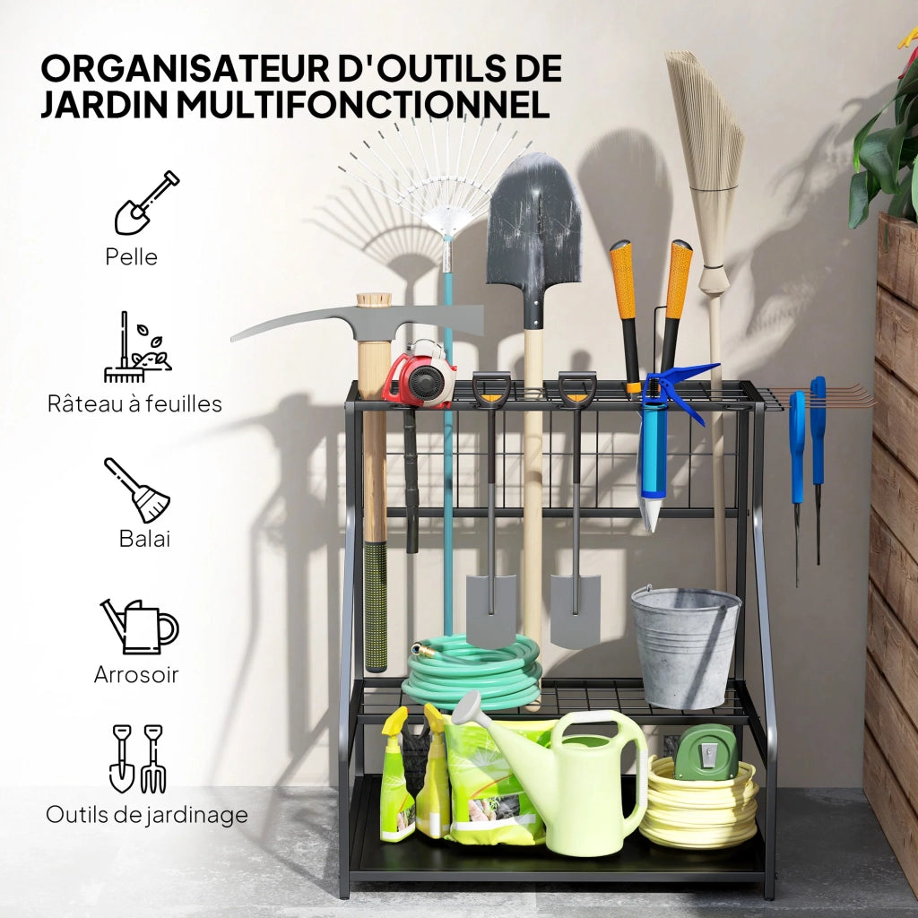 Organiser per attrezzi da giardino 84 x 53 x 73 cm porta 20 attrezzi antiruggine industriale contemporaneo in metallo arancione 21_0005540