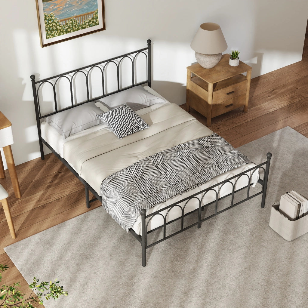 Letto in metallo 140x200 cm con rete a doghe e spazio contenitore sottostante; nero