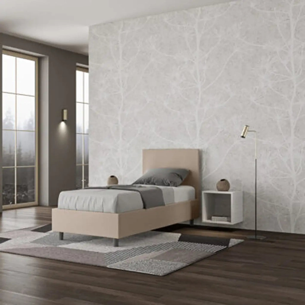 Letto singolo senza rete imbottito 80x190 similpelle tortora Adele