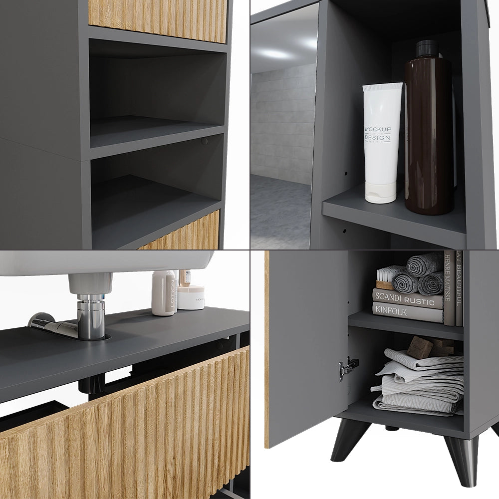 Vicco Set di mobili da bagno Antracite/quercia di montagna 80 cm, set 3