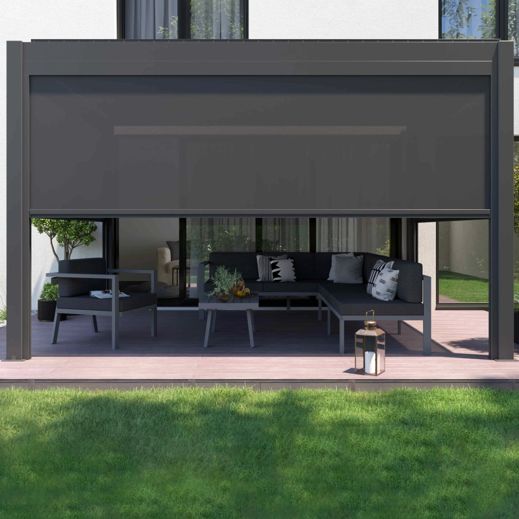 Pergola bioclimatica motorizzata illuminata 3x4m e 2 tende