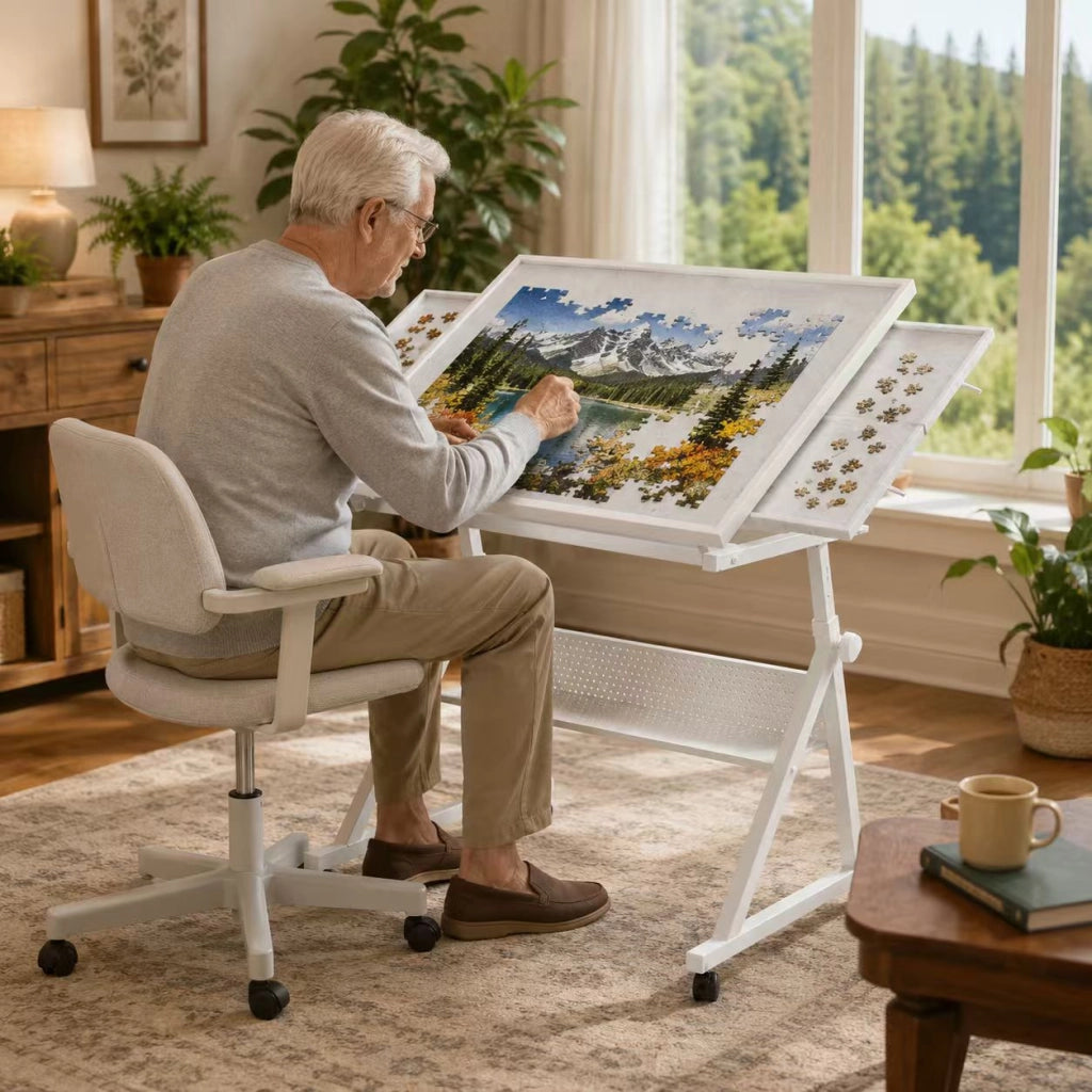 Puzzle 1500 Pezzi con Tavola in Metallo e 4 Vassoi Bianchi, per Adulti