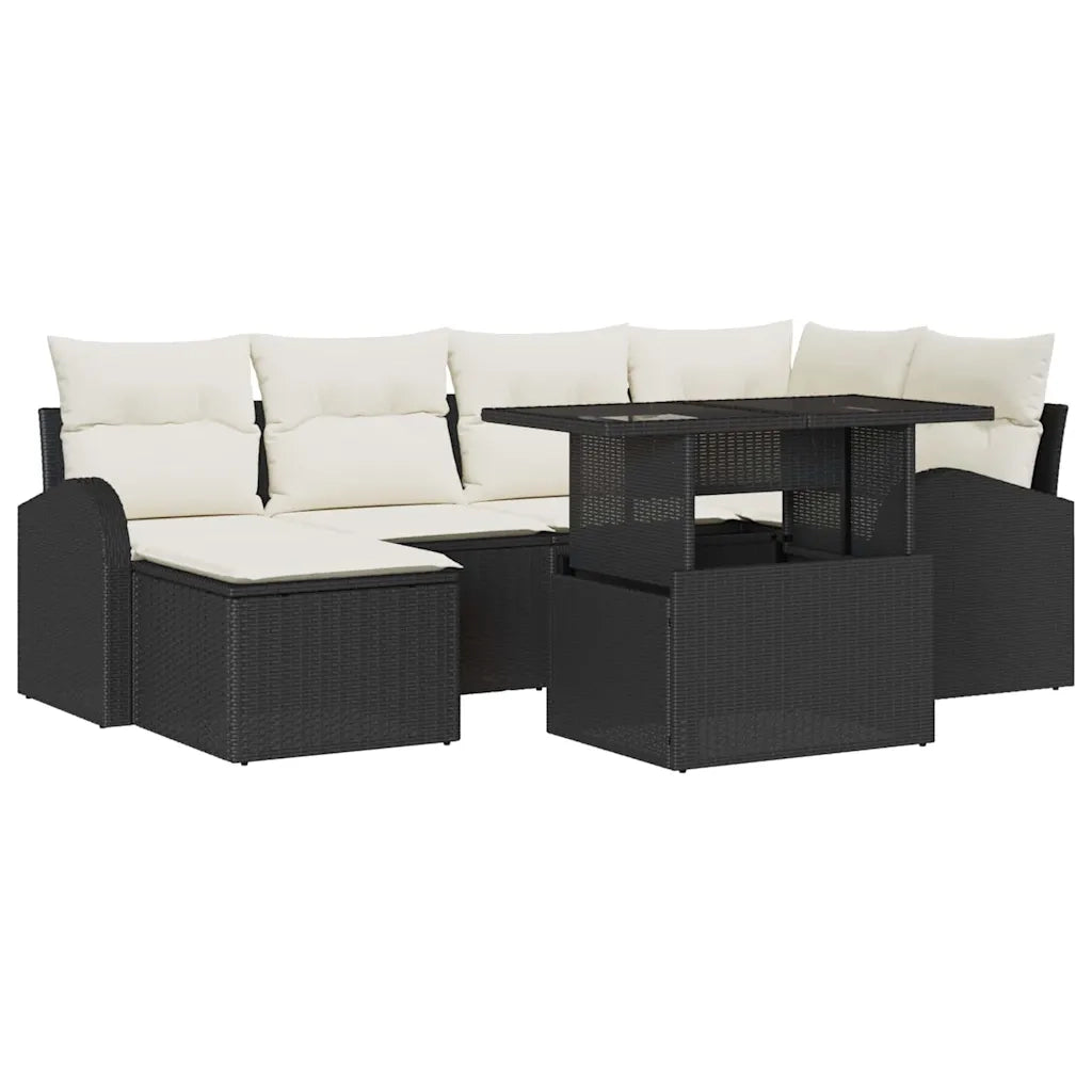 Set Divano da Giardino con cuscino 7 pcs Nero e crema 3348673