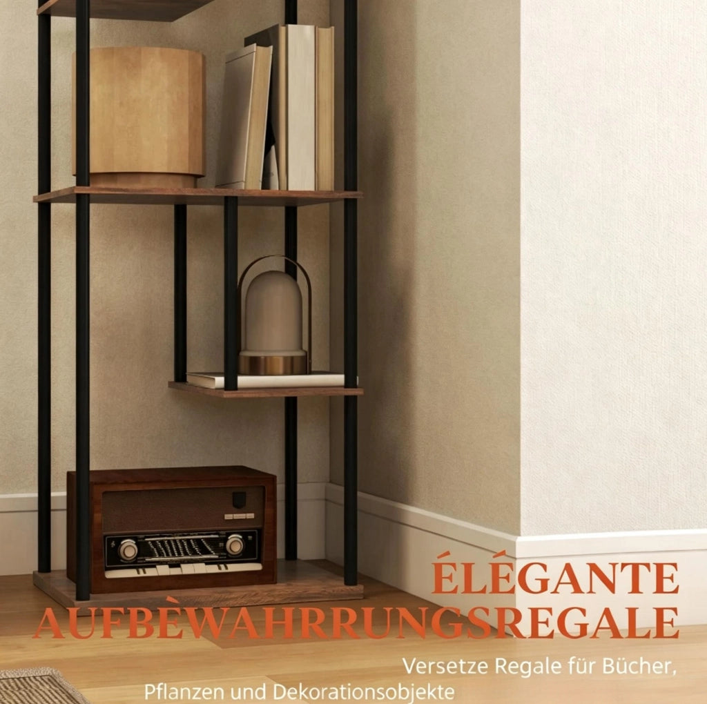Lampada da terra ULEVR 40x29x171 cm con 5 ripiani, dimmerabile con telecomando, beige e nero