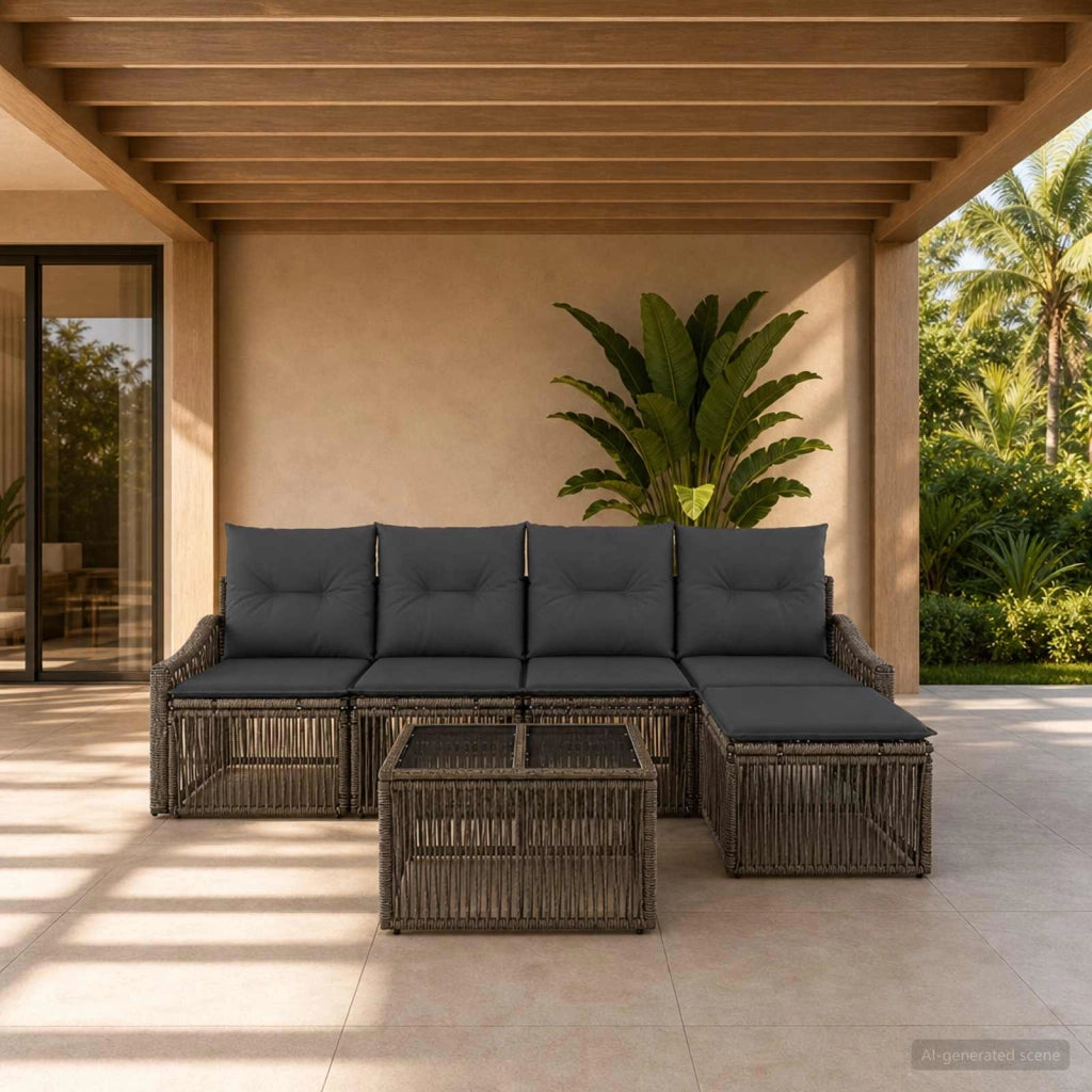 Set Divano da Giardino 6 pz Grigio polyrattan 3435995