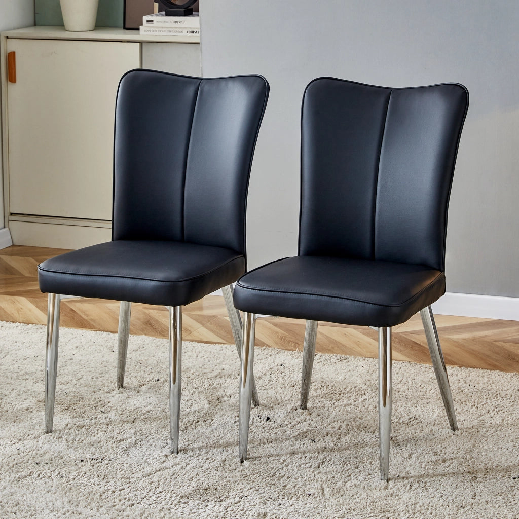 Set di 2 sedie da pranzo con schienale ergonomico; metallo e PU; nero e argento