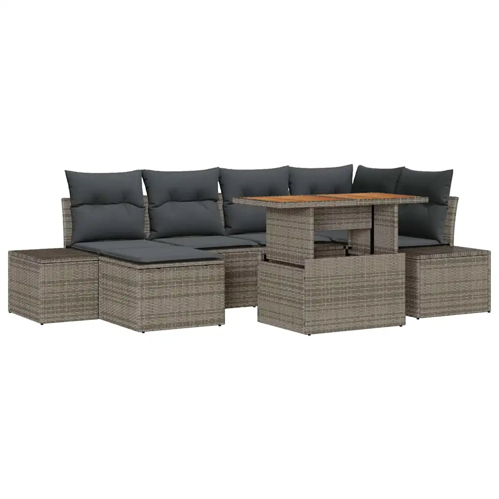 Set Divano da Giardino 7 pcs Grigio Poly Rattan