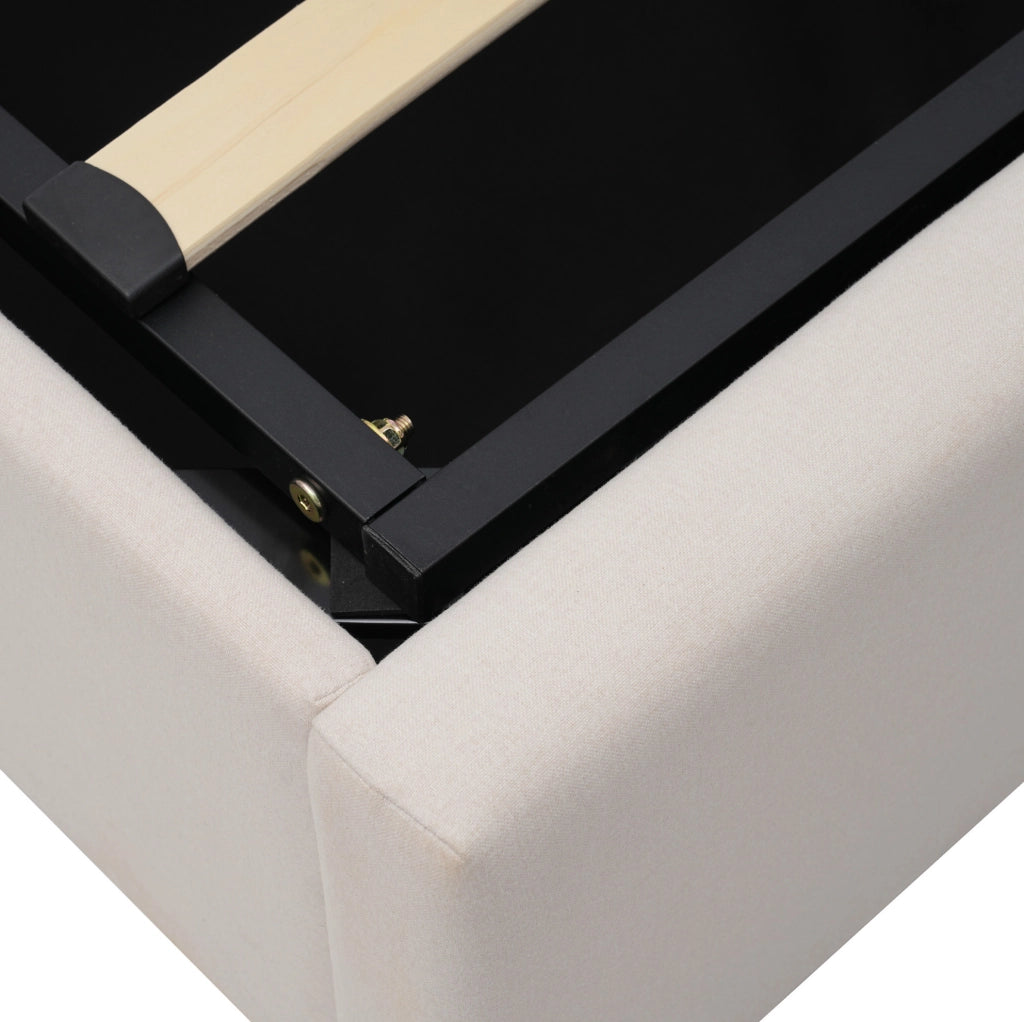 Letto matrimoniale beige 160x200 con contenitore, USB e USB-C