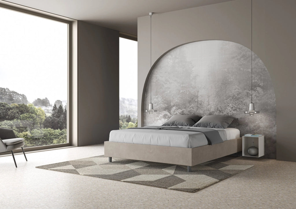 BS COM Letto matrimoniale king size contenitore imbottito 170x210 microfibra sabbia