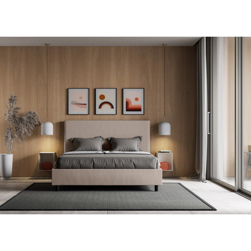 Letto imbottito Letto Matrimoniale alla Francese 150x210 cm Focus - Similpelle,Tortora,Con rete