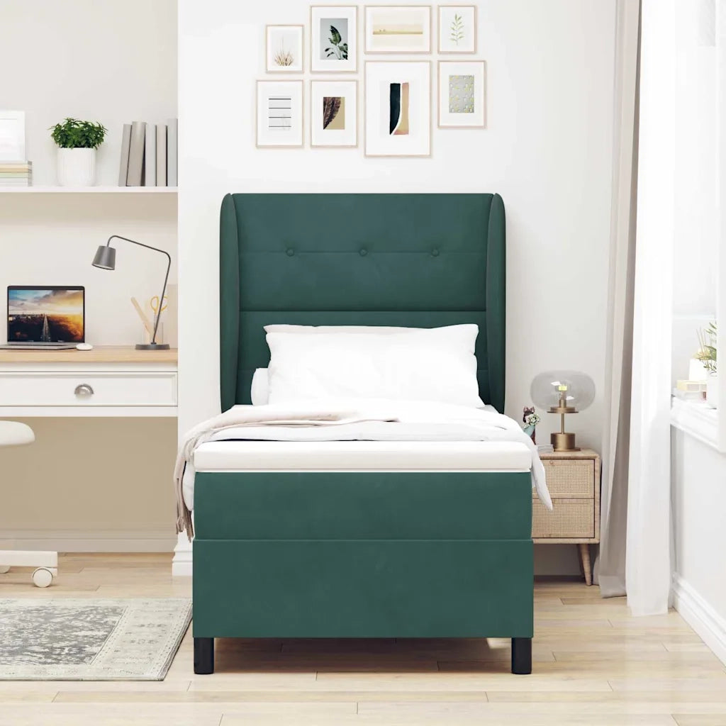 Letto a molle con materasso Verde Scuro 190 x 90 cm Velluto 3340907