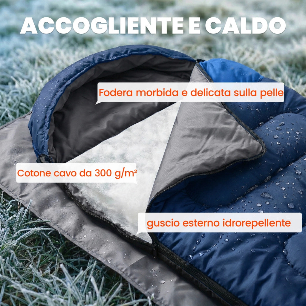 Sacco a Pelo per Adulti, Leggero e Compatto, Blu Navy