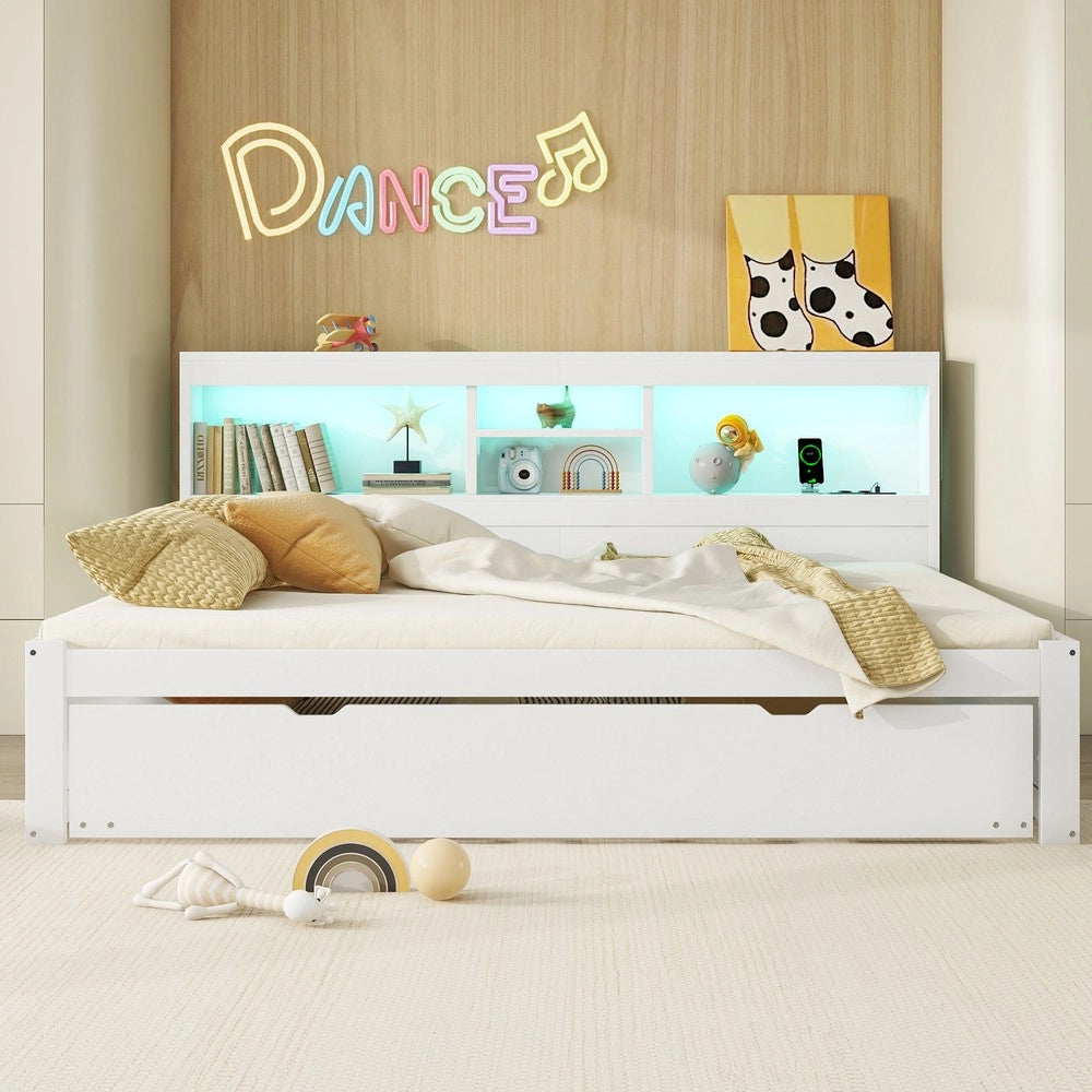 Letto Divano con LED e Contenitore ¨C MINIMAL ¨C Bianco 140x200