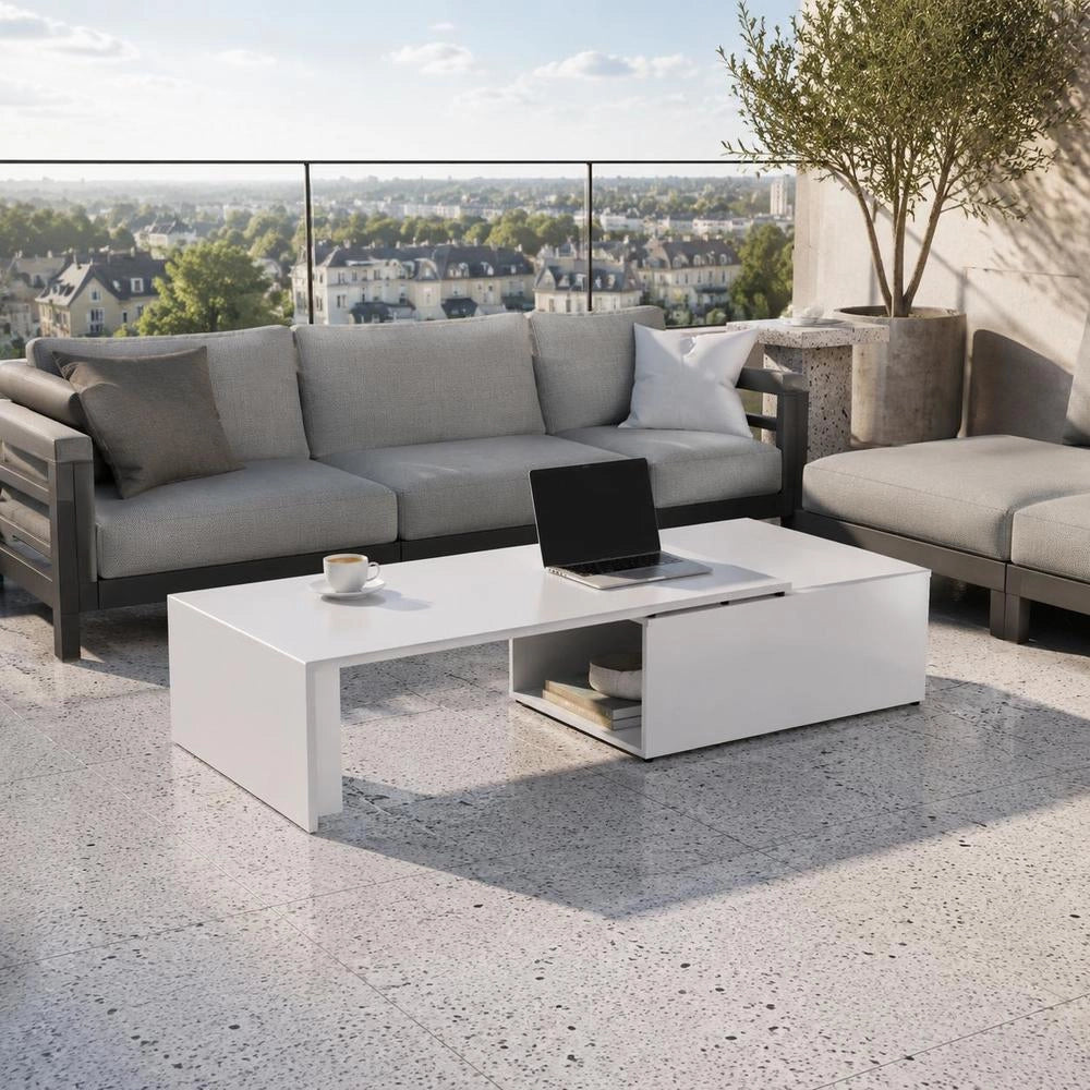 Coffee Table White 150x50x35 Cm Wood Material