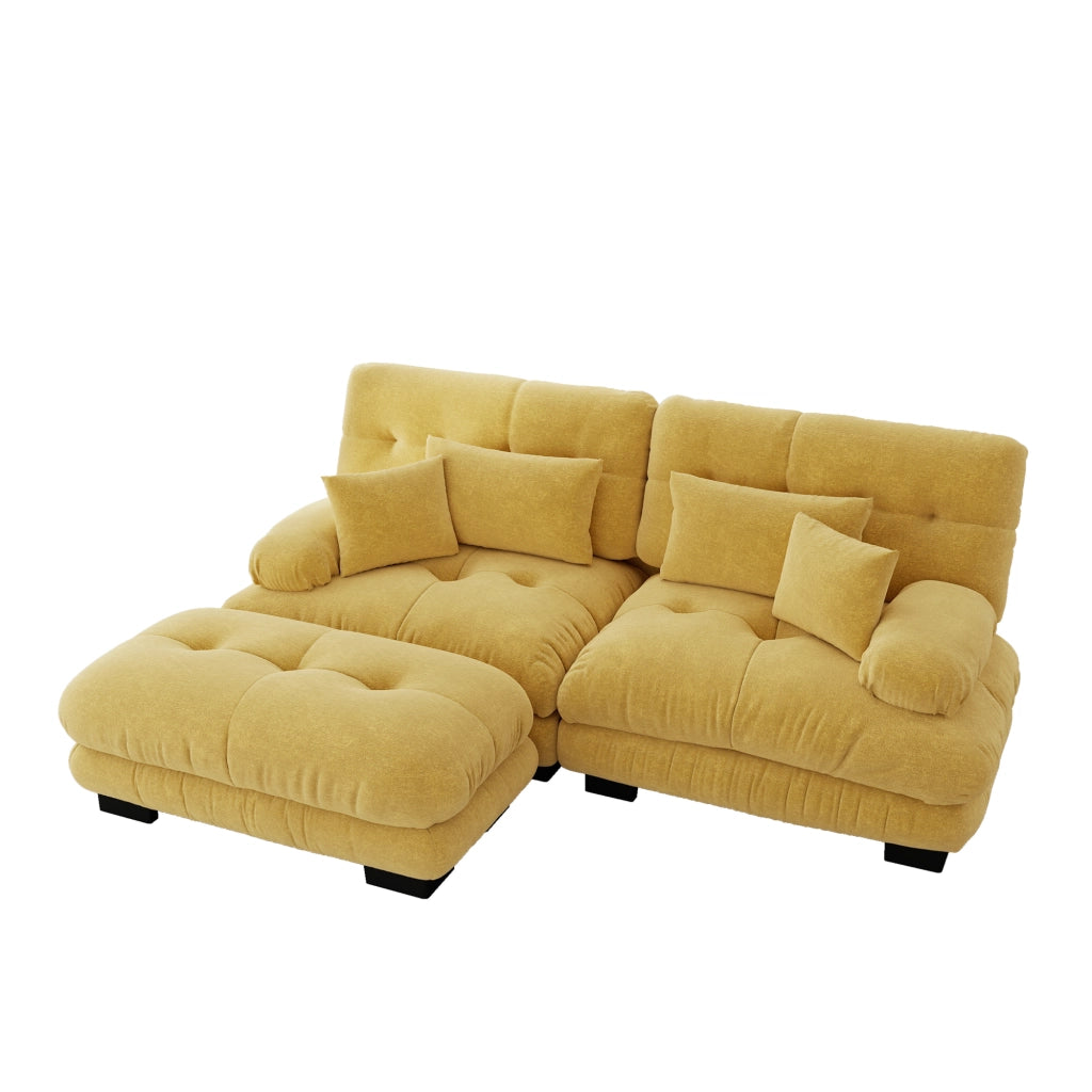 Divano Angolare con Ottoman ¨C MINIMAL ¨C Chenille, Giallo, Braccioli Larghi