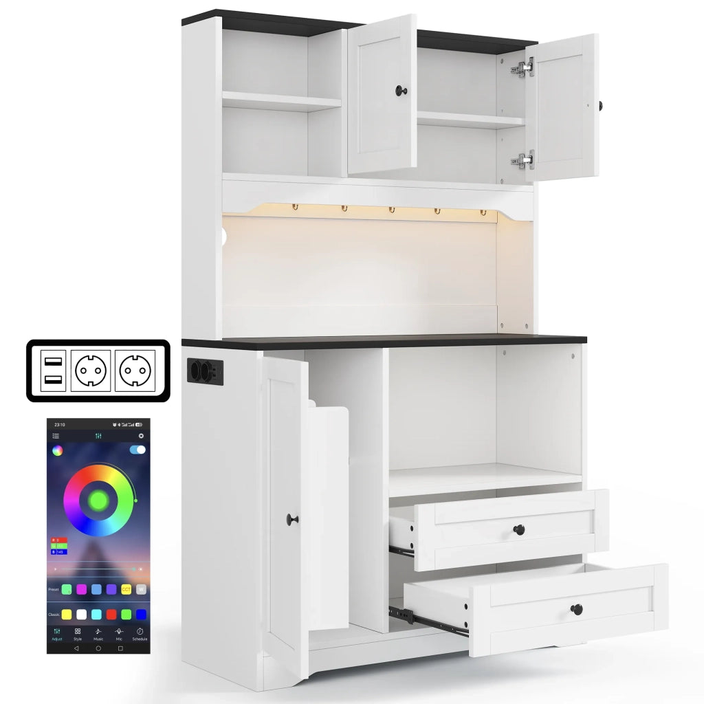 Armadio da cucina alto 100x40x163 cm con illuminazione LED, prese e USB, spazio microonde, ripiani regolabili e portaspezie. Per cucina, sala da pranzo e soggiorno