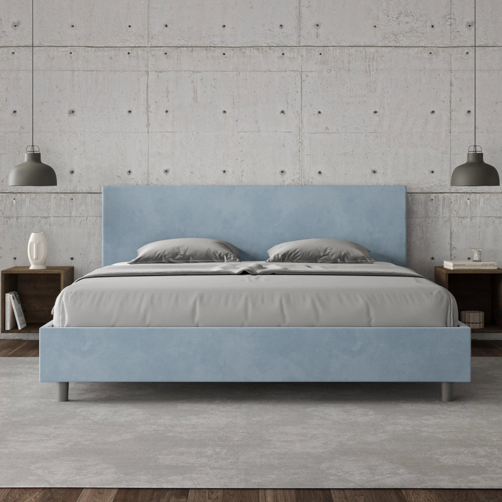 BS COM Letto con rete imbottito 180x200 microfibra azzurro