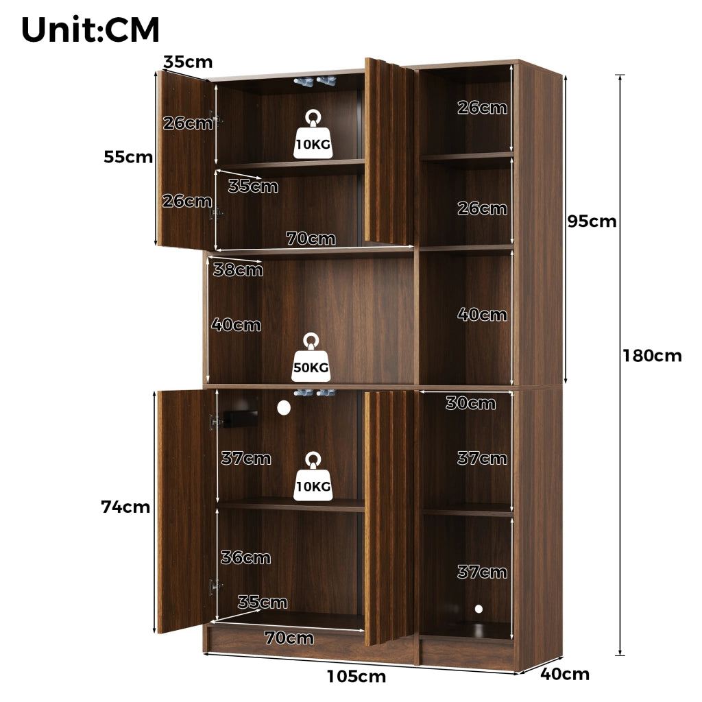 Mobile da cucina 105x40x180 cm con illuminazione RGB e prese in MDF noce