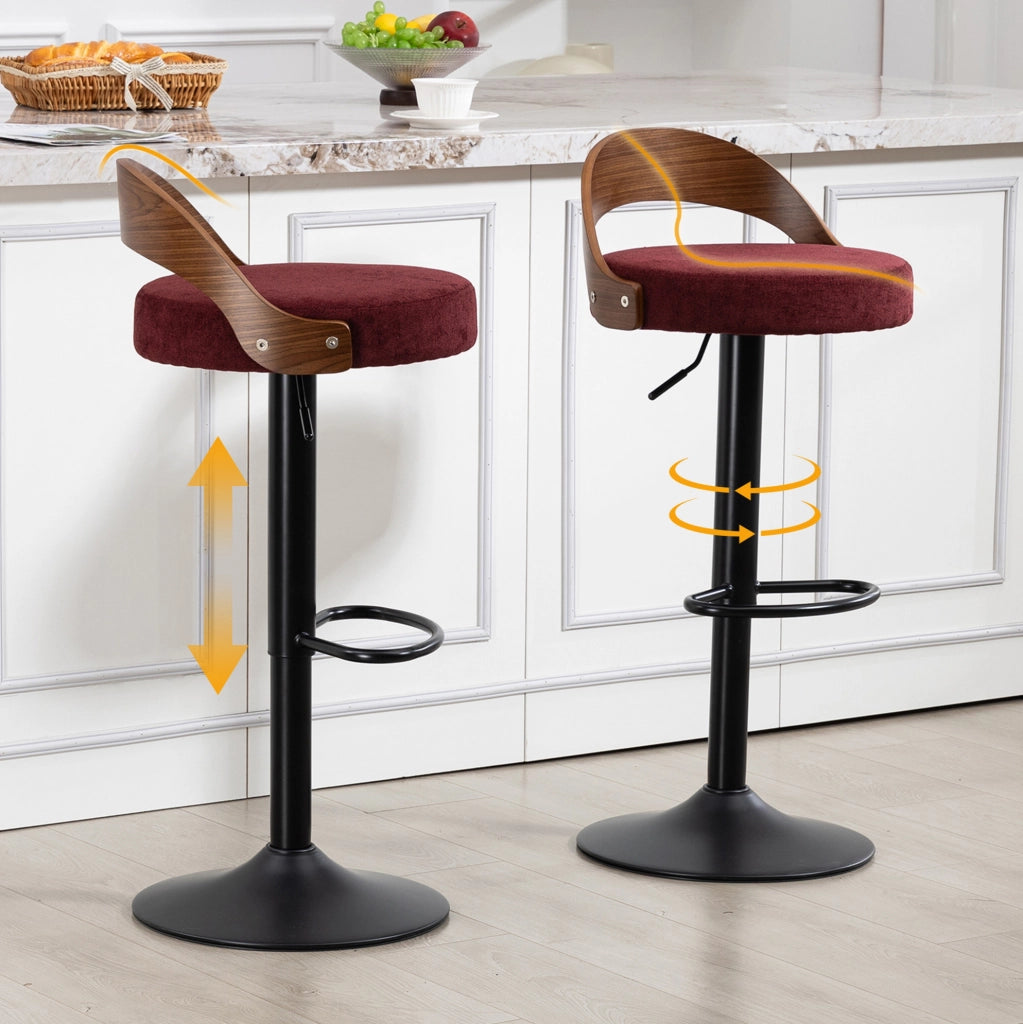SGABELLO AL BAR GIREVOLE 360° REGOLABILE IN ALTEZZA SET DA 2 PEZZI LINO WINE RED