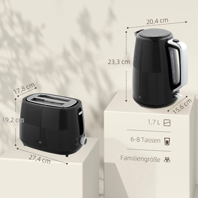 Set Bollitore e Tostapane, 1,7 L, Acciaio Inox, Nero, Varie Funzioni