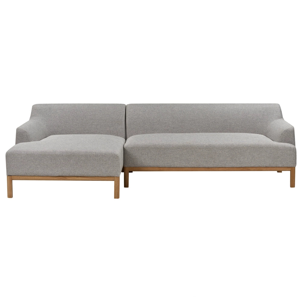 Divano angolare a destra Tessuto poliestere grigio Gambe di legno Soggiorno elegante