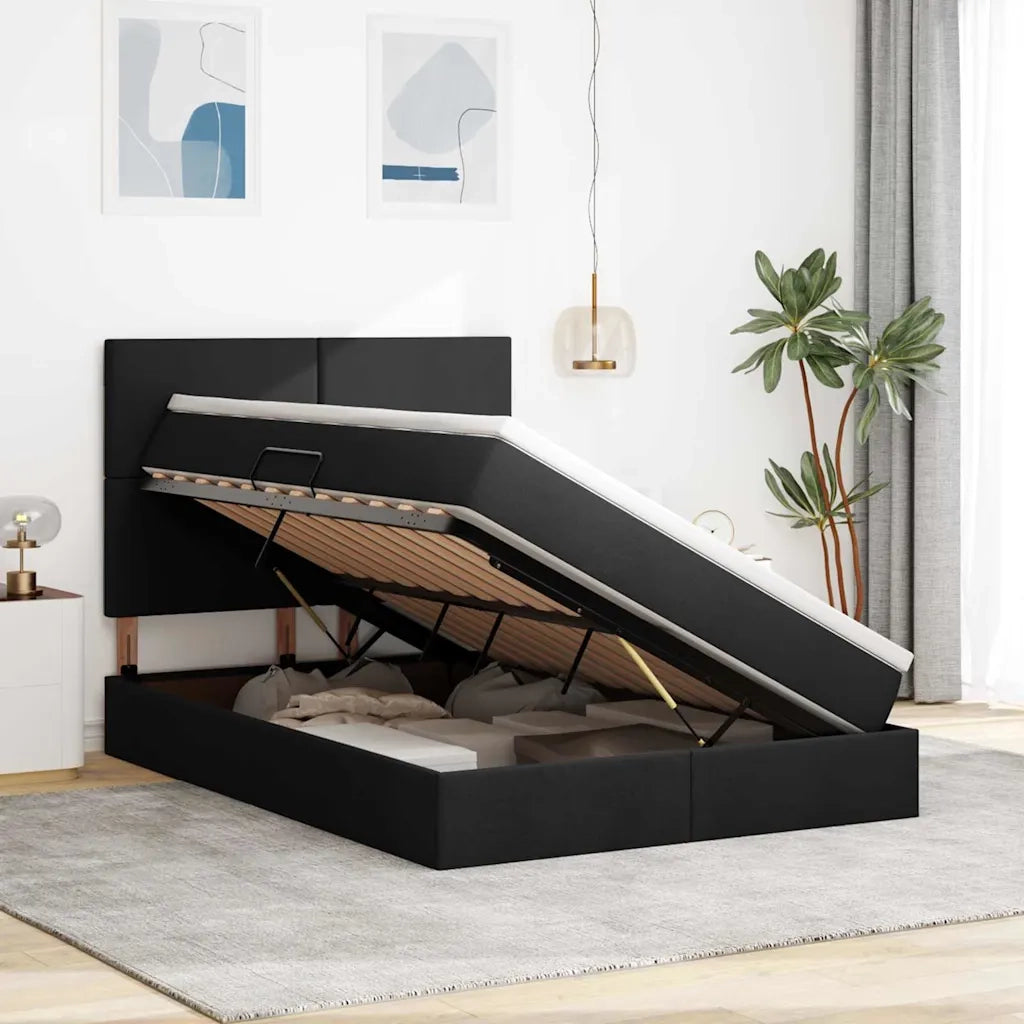 Letto con contenitore e LED Nero 140 x 190 cm Poliestere