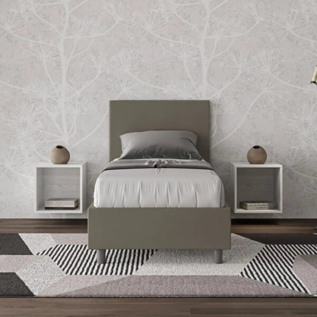 Letto singolo senza rete imbottito 80x190 similpelle cappuccino Adele