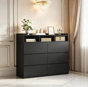 Cassettiera moderna nera con 6 cassetti e 3 vani aperti 120x40x100 cm in pannello E1
