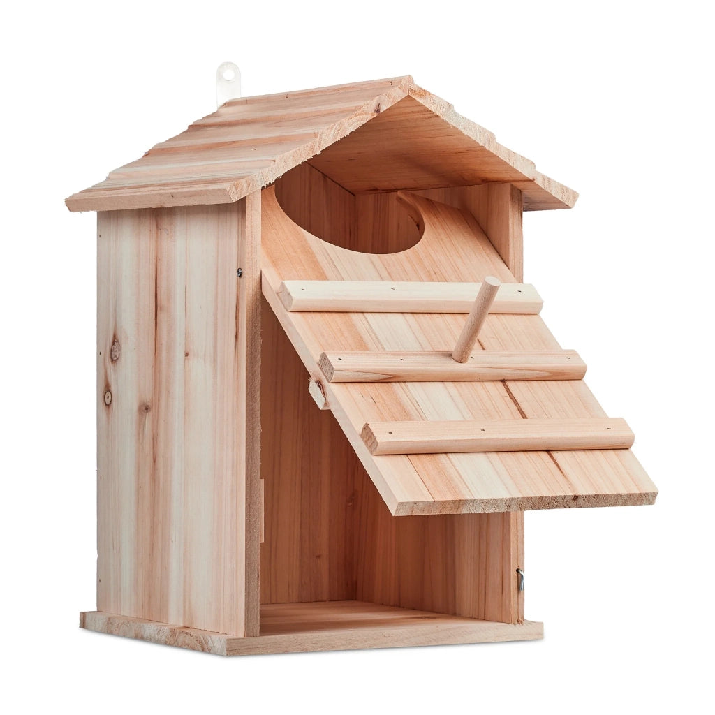 Nido per gufi da esterno da appendere a un albero o a una parete 25 x 40 x 25 cm facile da pulire rustico in legno naturale 13_0014010