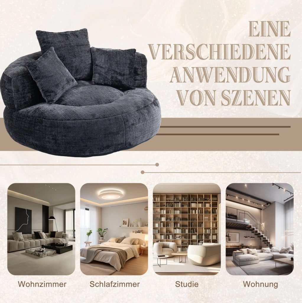POLTRONA Relax 108x108x52 cm in Chenille Nera con Braccioli