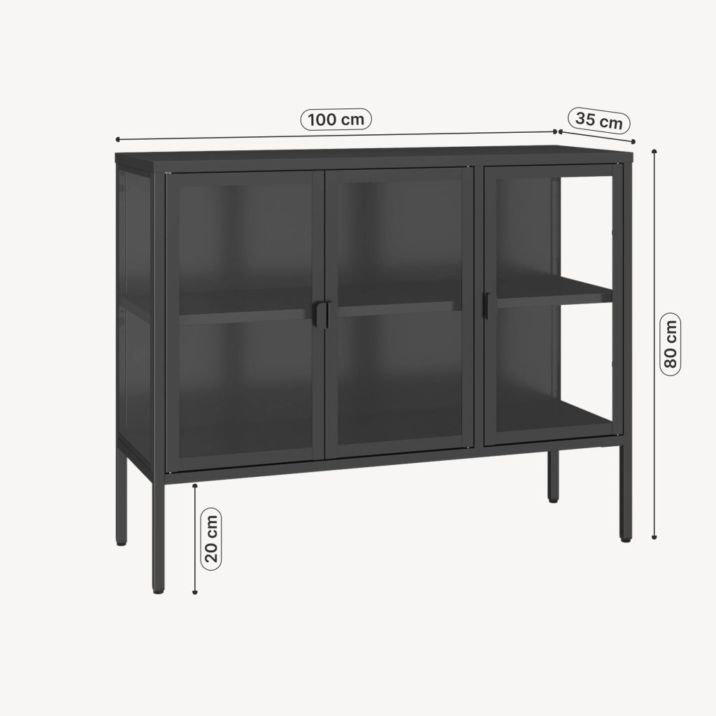 Armadietto con Vetrina Borshavisa Credenza con 3 Ante in Vetro 80x100x35 cm [en.casa]