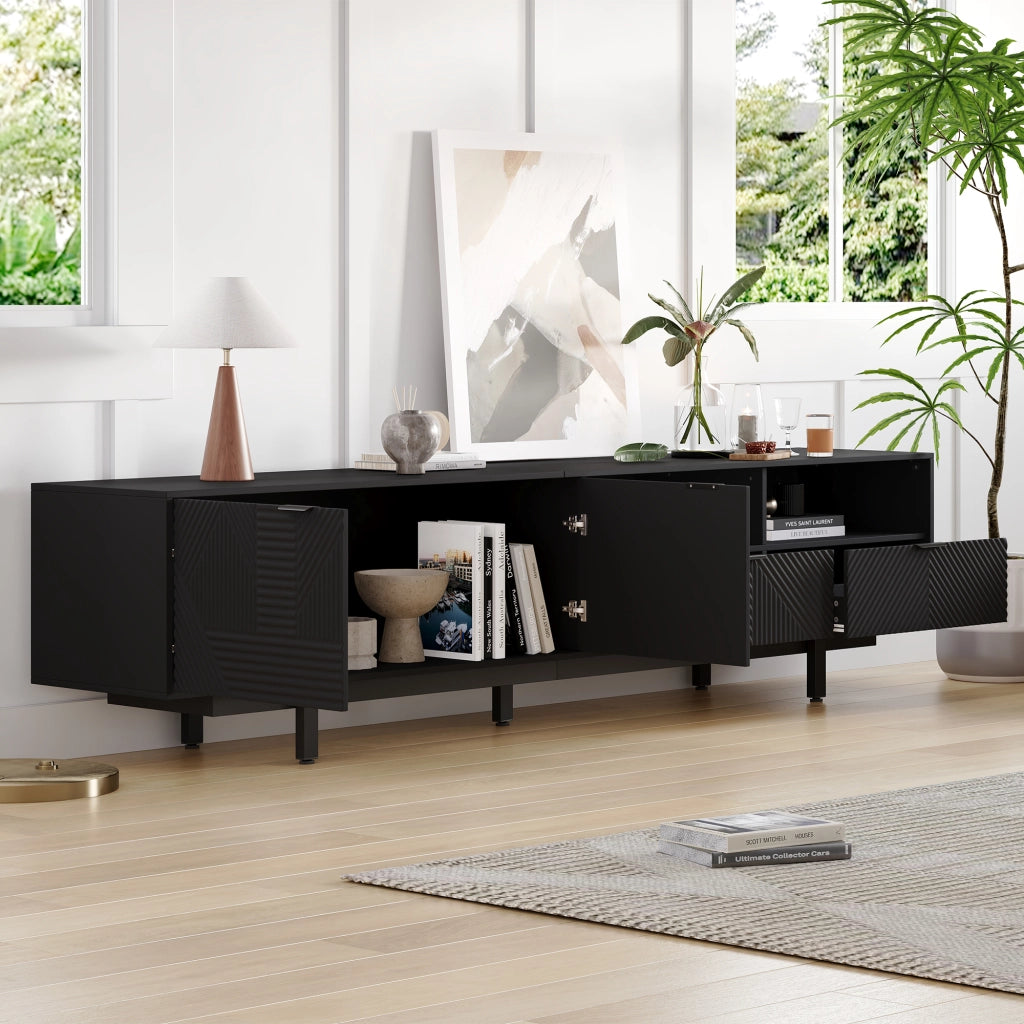 Mobile TV- linee geometriche astratte- nero- 200x40x51 cm- per TV 90"