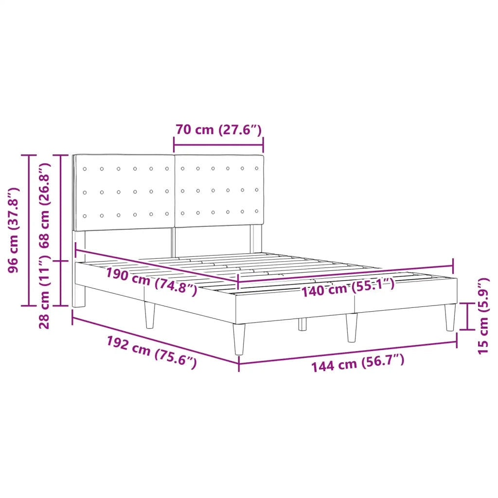 Letto matrimoniale | Letto per adulti | Struttura del letto Grigio Chiaro 140 x 190 cm Tessuto