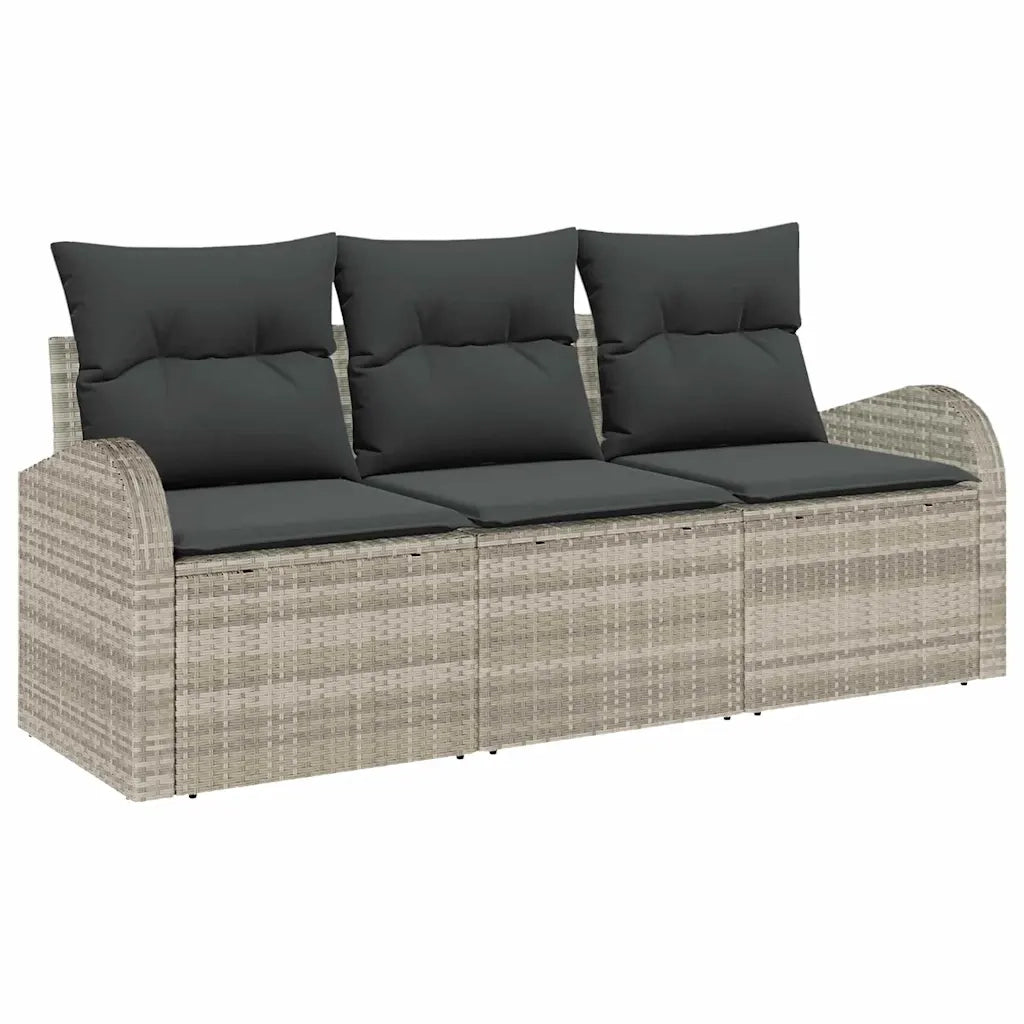 Set Divano da Giardino 3 pcs Grigio chiaro Poly Rattan