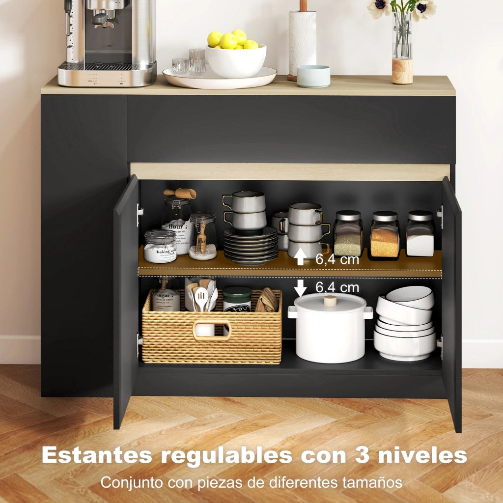 Mobile da cucina con 2 cassetti e 3 ripiani ¨C Xylo ¨C Nero 110x29,5x82 cm
