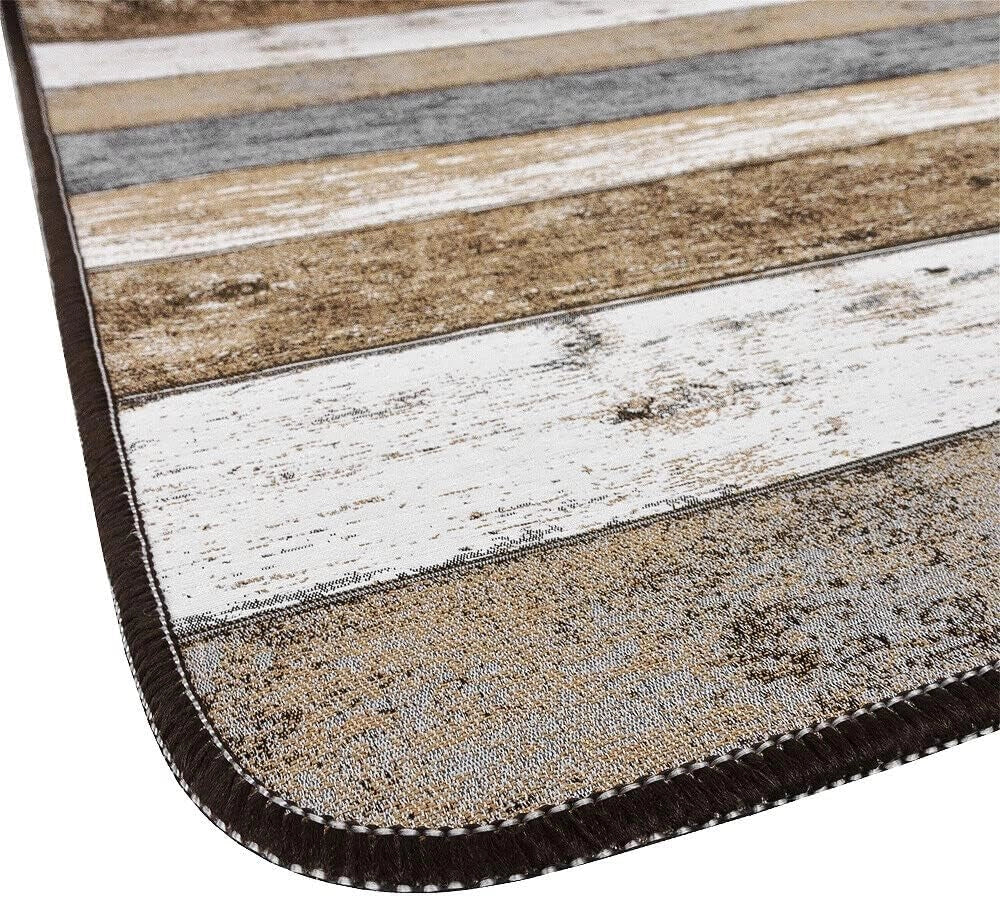Tappeto Cucina 52x110 cm Bordato Tessitura Piatta Bagno Camera Corridoio Stile Legno Parquet Tortora