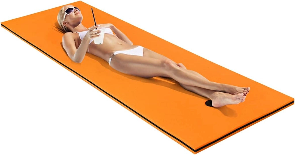 Tappeto Gallegiante per Piscina e Mare, Tappeto da Piscina con Corda di 1,5 m, Resistente ed Elastico, 210 x 66 x 3,5 cm (Arancio)