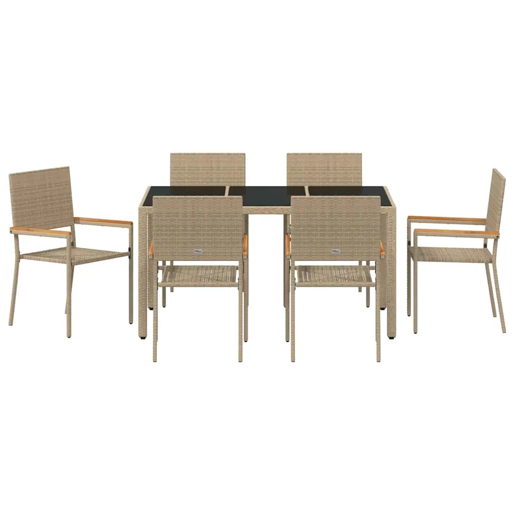 Set da Pranzo per Giardino 7 pcs Beige polyrattan