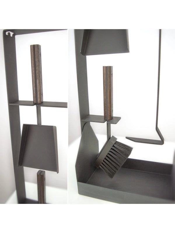 Set attrezzi per camino 3 pezzi in acciaio e legno Nero - Set 5 SL